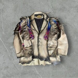 Vintage Front Street‎ Leather Jacket Mens Large Tan Wilderness Wayne Fringe 70s